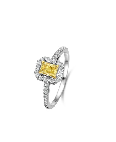 Bague diamant jaune taille radiant