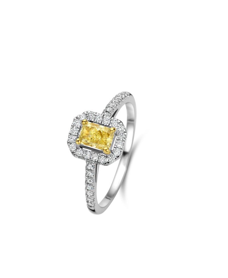 Bague diamant jaune taille radiant