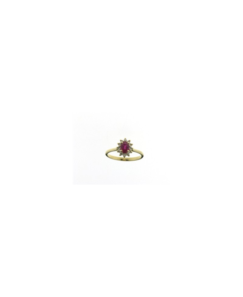 Bague entourage rubis et diamants