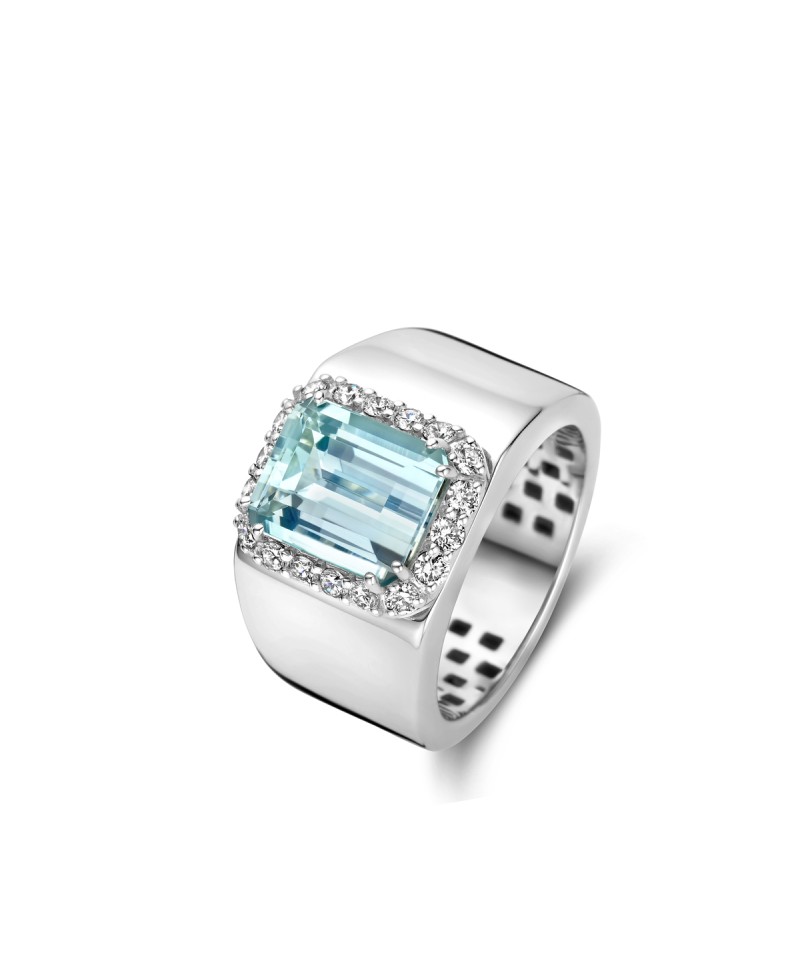 Bague entourage Aigue-Marine