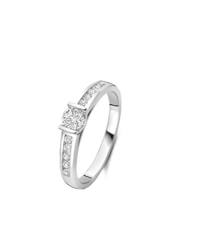 Solitaire accompagné serti barrette. Diamants FVS