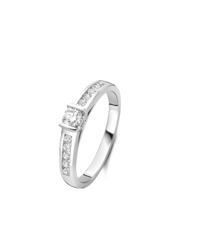 Solitaire accompagné serti barrette. Diamants FVS