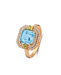 Bague topaze (ou grenat) péridot et diamants