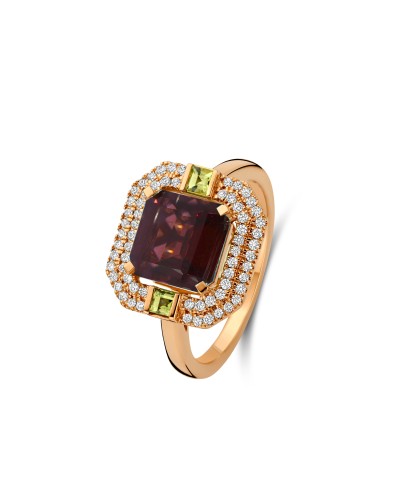 Bague topaze (ou grenat) péridot et diamants