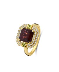 Bague topaze (ou grenat) péridot et diamants